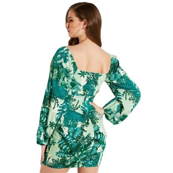 NEW Guess x Jennifer Lopez Green Stretchy Junglescape Mini Dress Extra Small - Picture 3 of 16